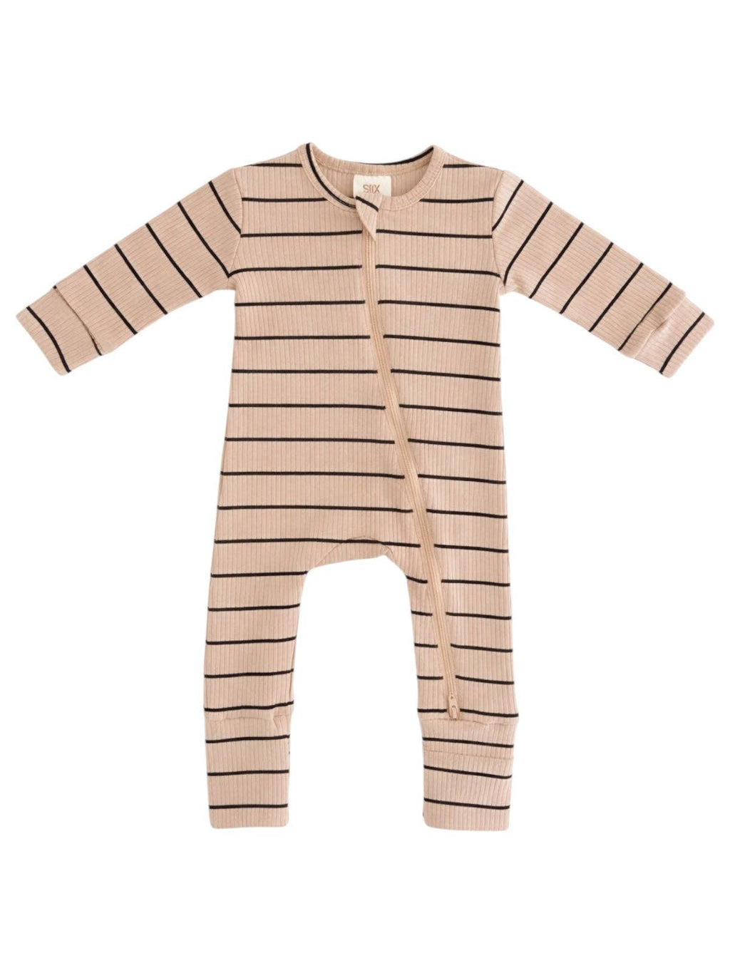 Tan/Black Stripe Ribbed 2-Way Zip Romper