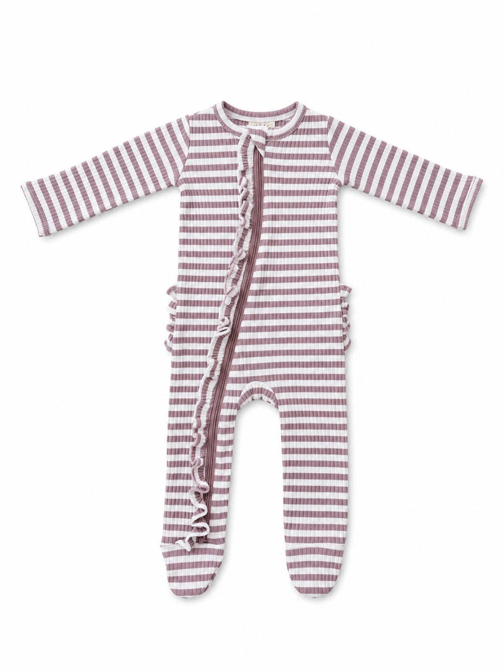 Violet Stripe / Ribbed Frill 2-Way Zip Footie