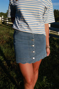 Buttoned Scallop Denim Skirt