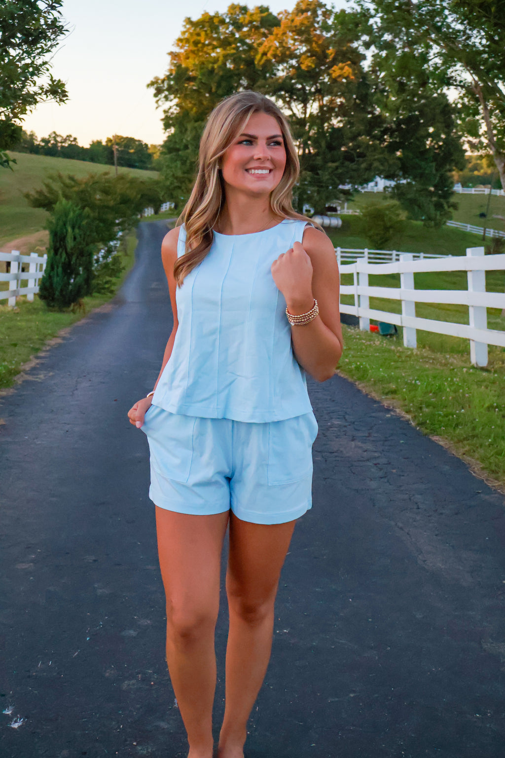 Loose Tank Top Set Blue