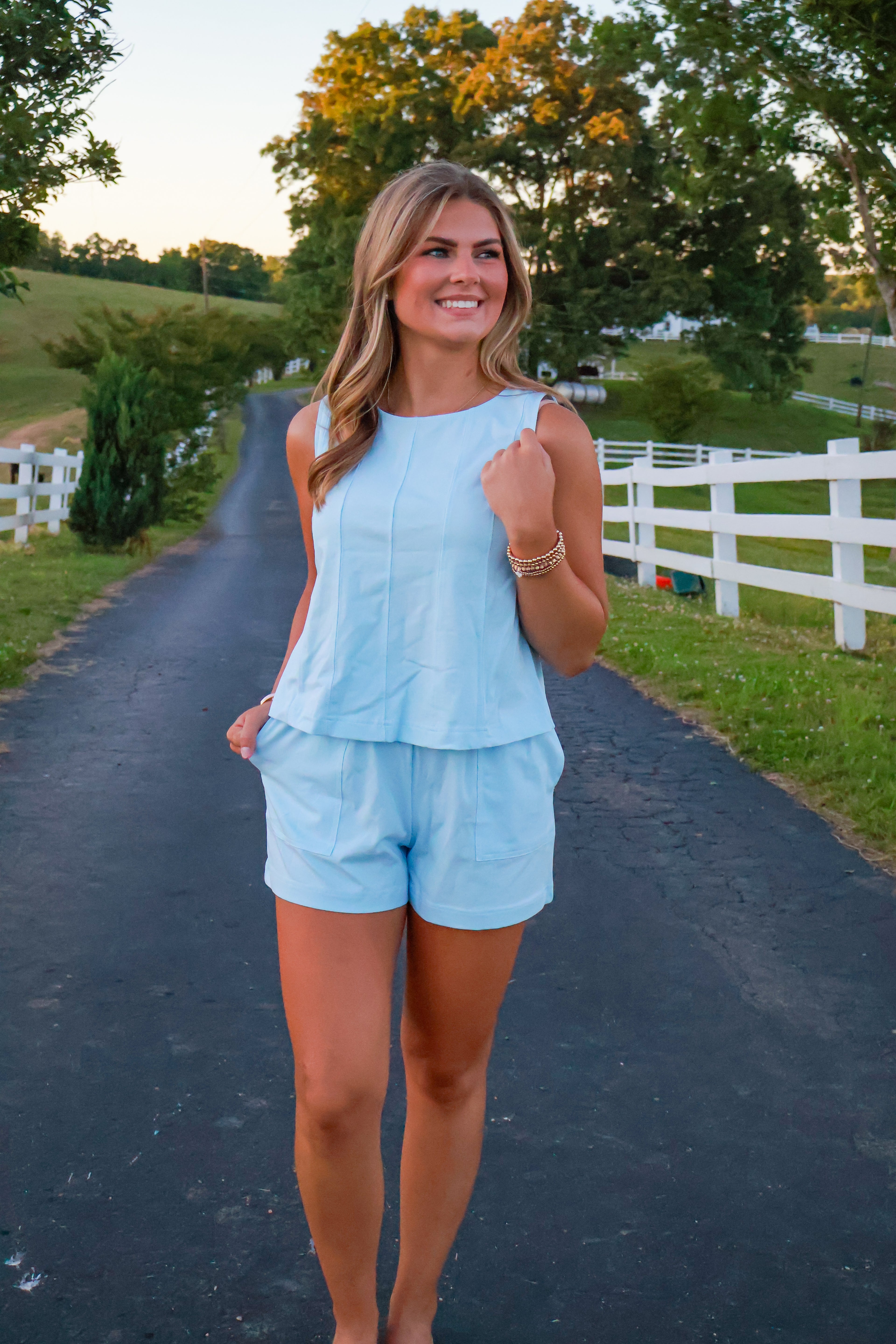 Loose Tank Top Set Blue