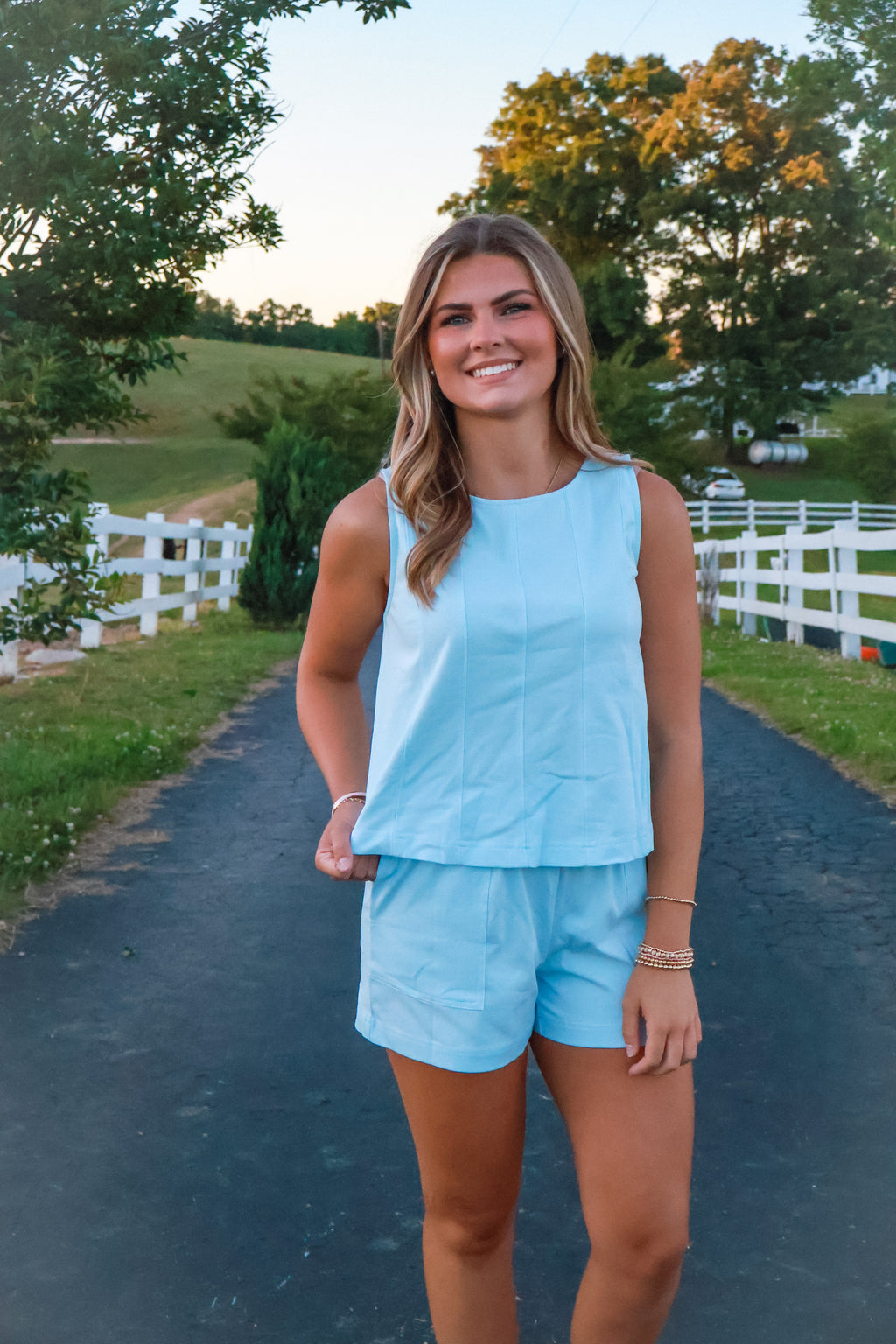 Loose Tank Top Set Blue