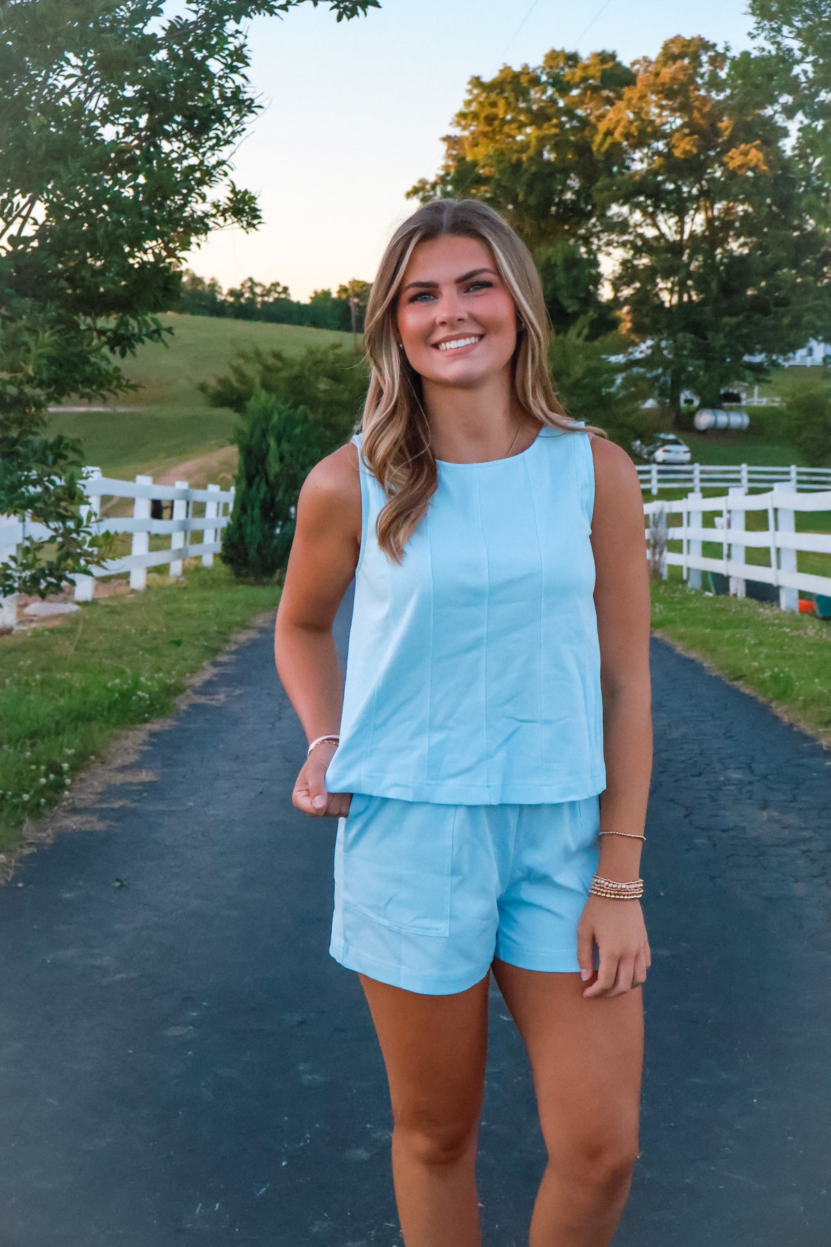 Loose Tank Top Set Blue